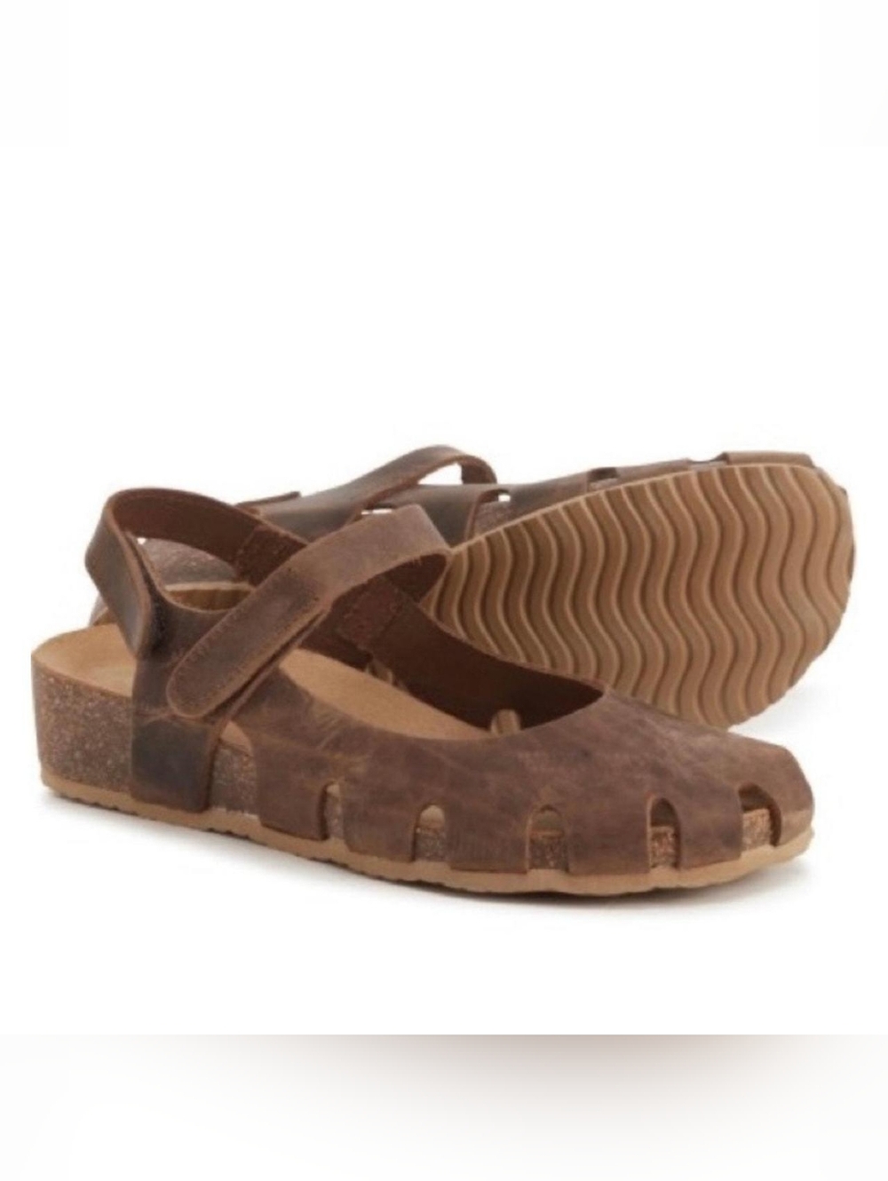 BioNatura Easy Brown Genuine Leather Vented Side Mary Jane Slingback Sandals 9